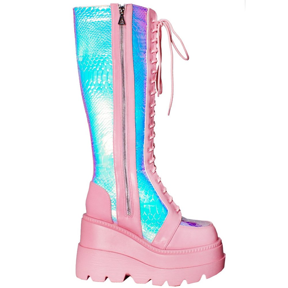 LASR Pink Poison Hi Platform Boots - Picture 5 of 8